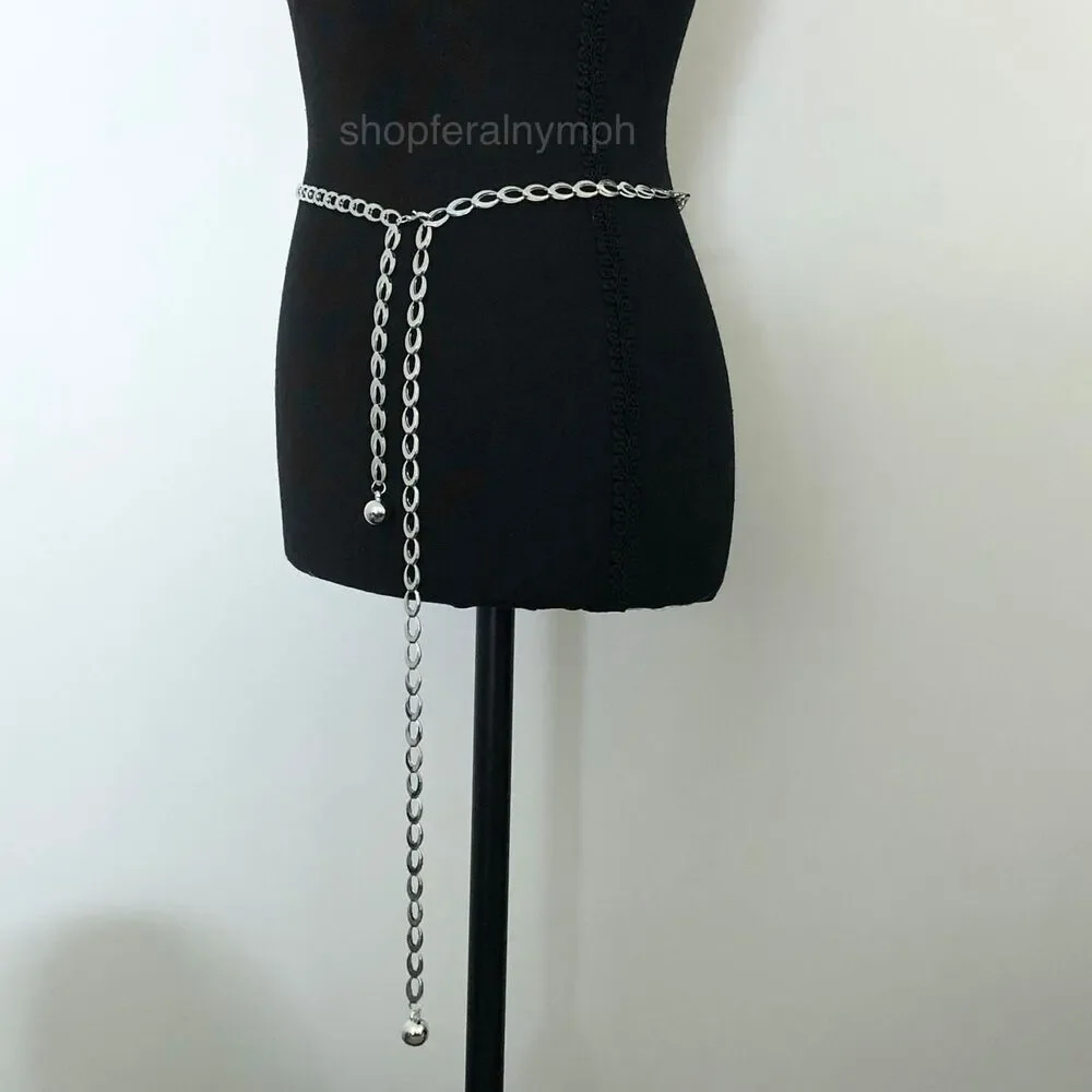 Cyber Liquid Chrome Silver Oval Link Chain Belt, Fits Up to 42 Inches, X7GA1159